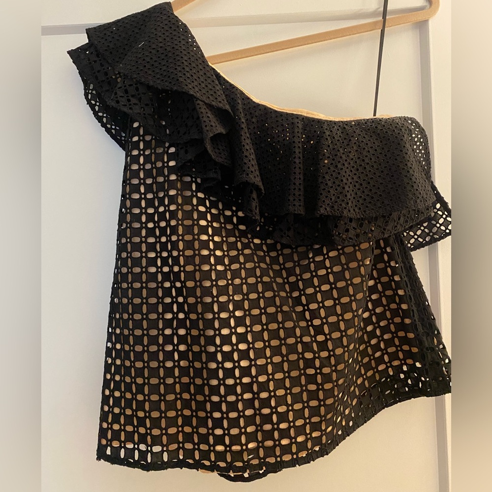 J. Crew Black Eyelet One Shoulder Top